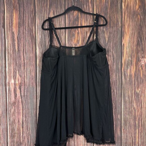 Cacique Lingerie Womens 26/28 Black Sheer Mesh Heart Embroidery Babydoll Nightie - Picture 2 of 6